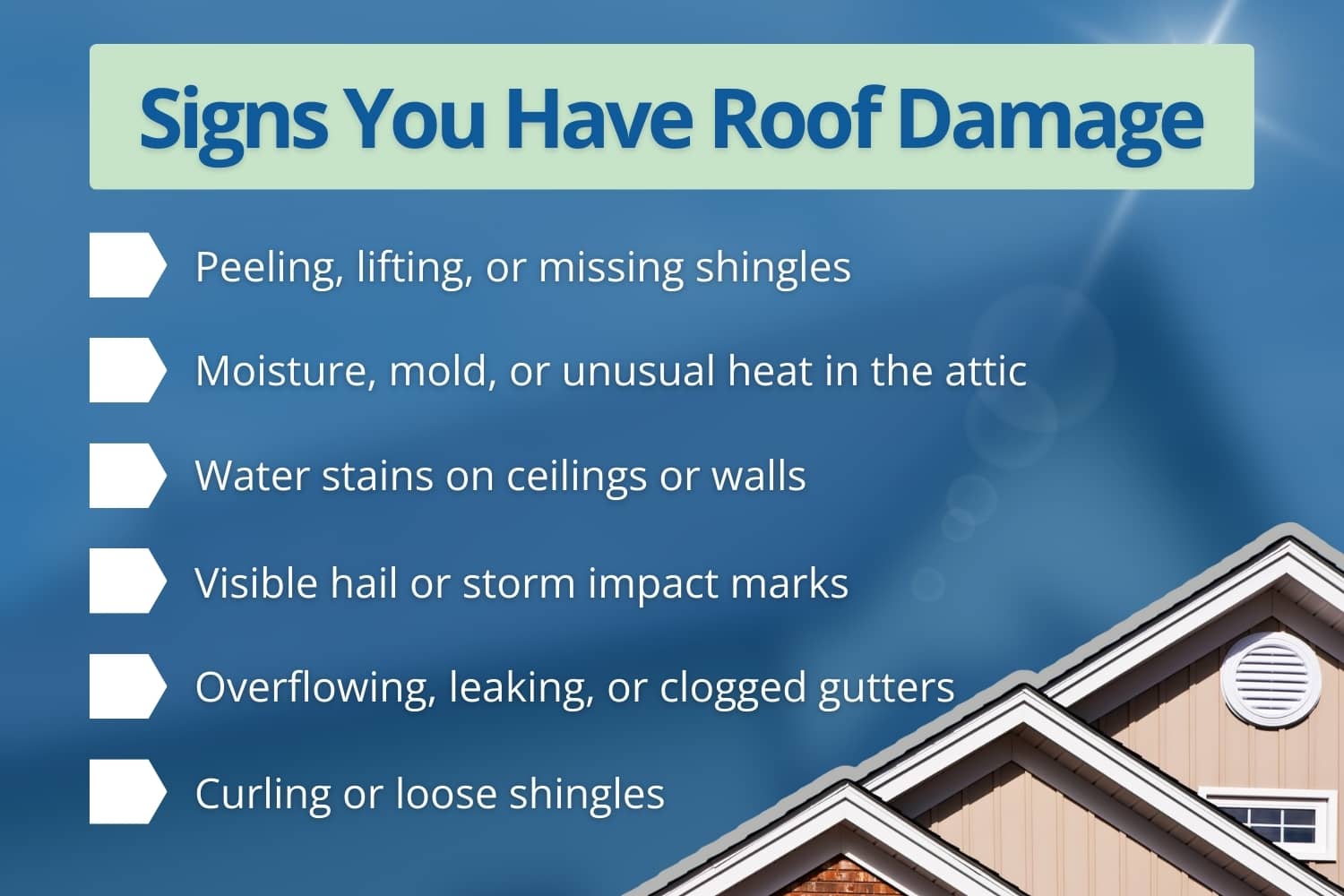 Illustration highlighting common roof damage warning signs.
